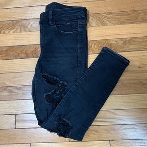 American Eagle black distressed ripped next level stretch hi rise jegging jeans